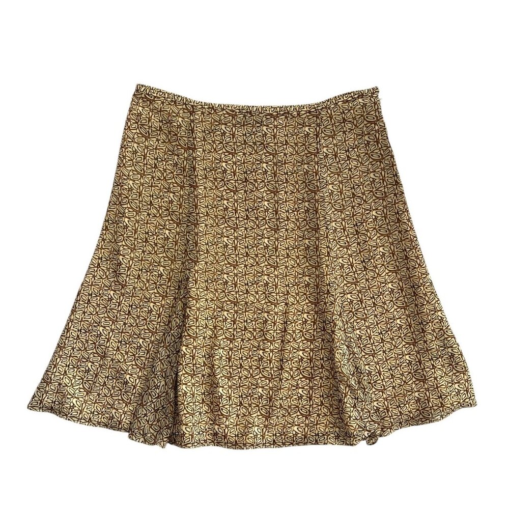 Vintage Geometric Print Knee Length Skirt Brown 16 Petite Y2K Fairy Grunge‎ Boho
